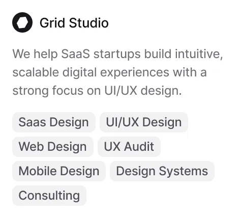 Grid Studio agency profile with description and service tags